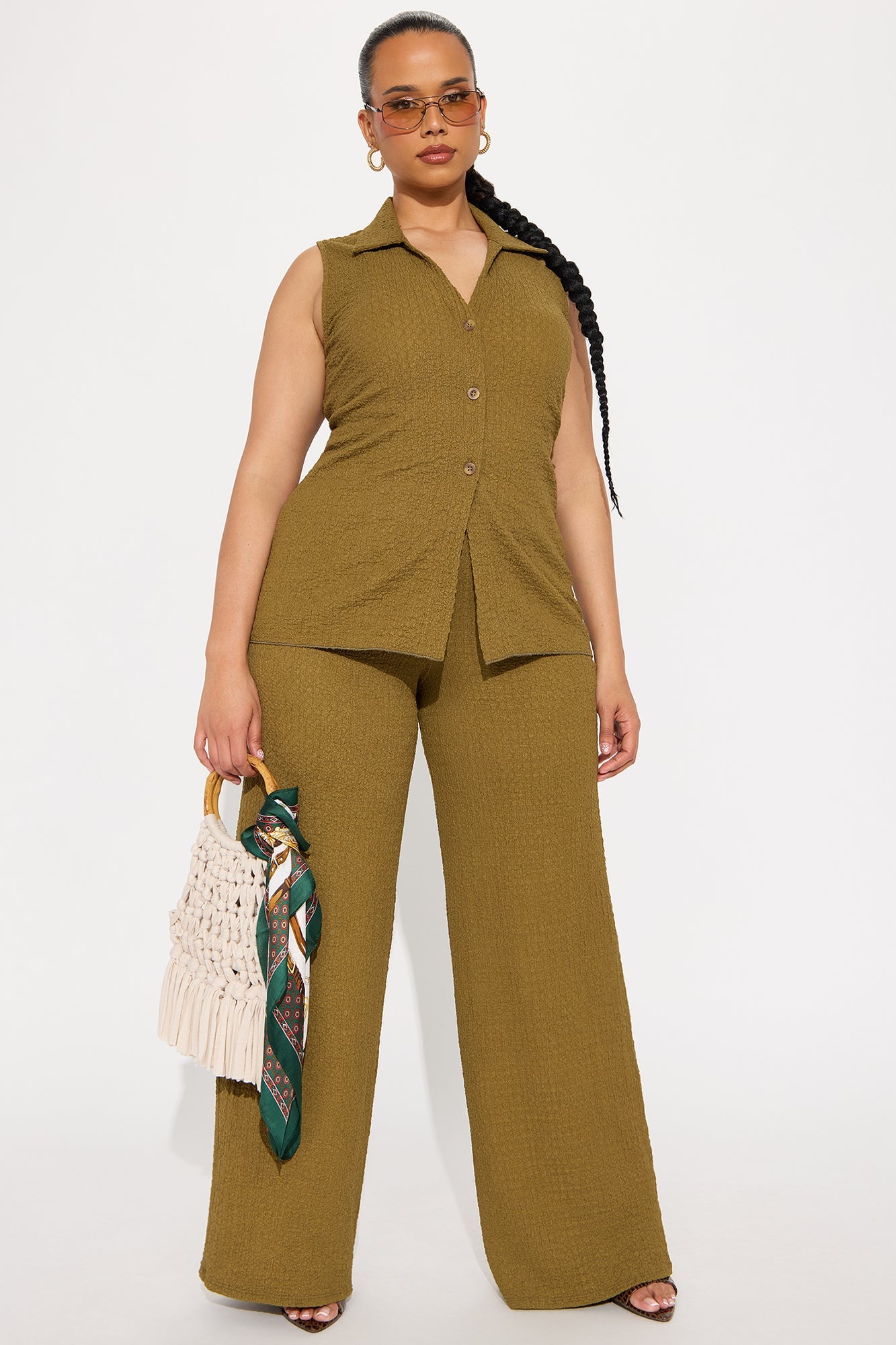 The Way You Move Textured Pant Set - Olive