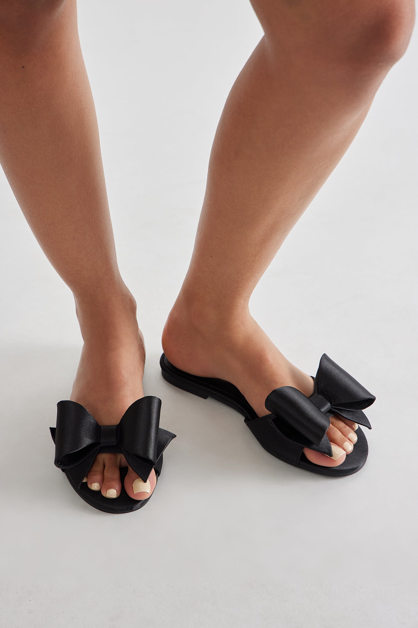 Ethel Bow Satin Sandals - Black