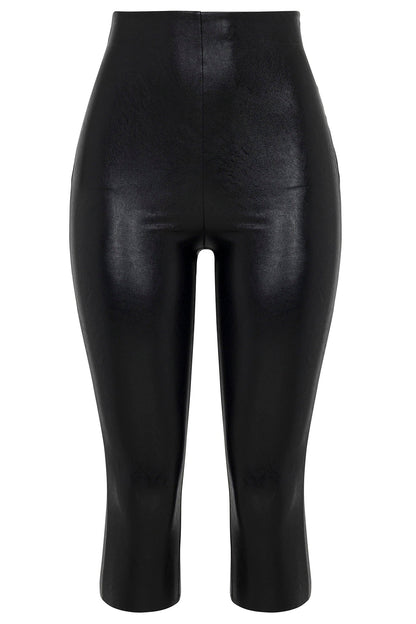 Dainty Faux Leather Capri Pant - Black