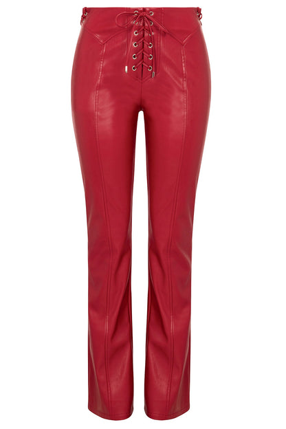 Vivienne Faux Leather Lace Up Pant - Red