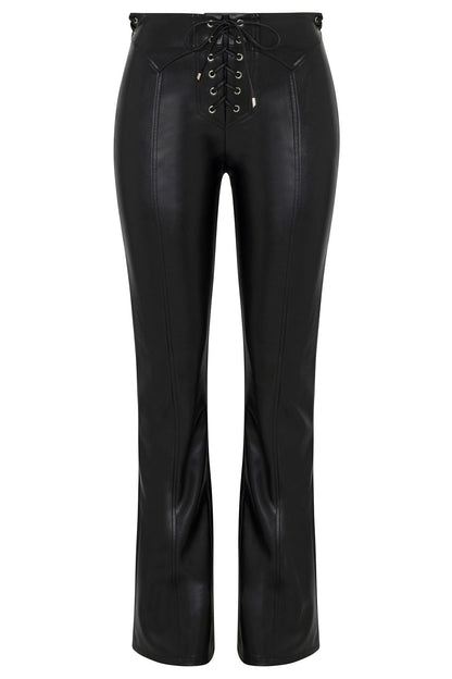 Vivienne Faux Leather Lace Up Pant - Black