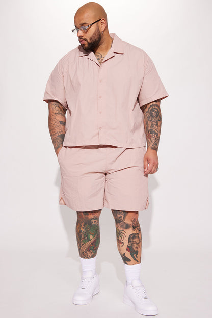 Batter Up Crinkle Nylon Volley Shorts - Mauve