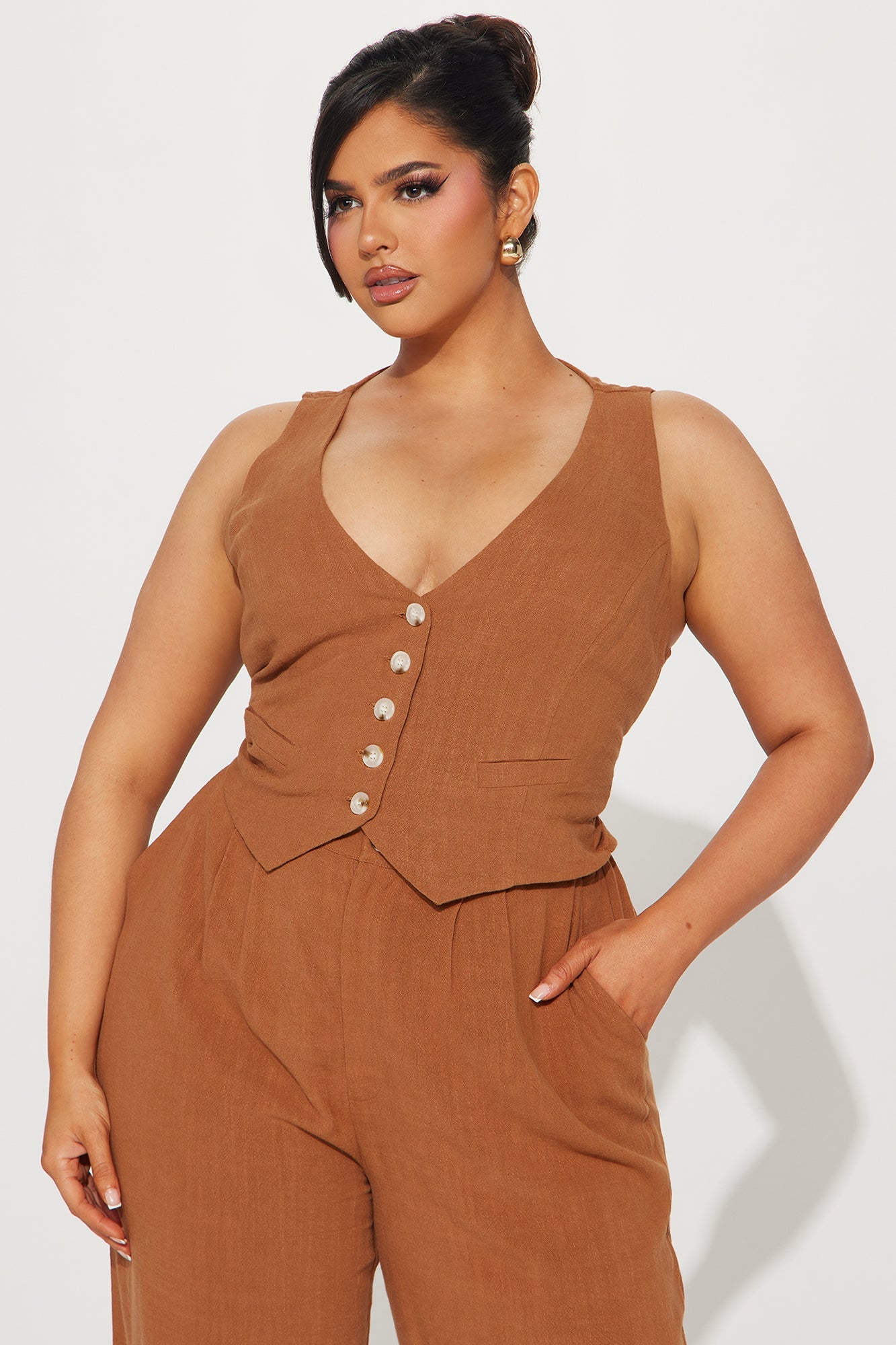 Act Right Linen Pant Set - Cognac