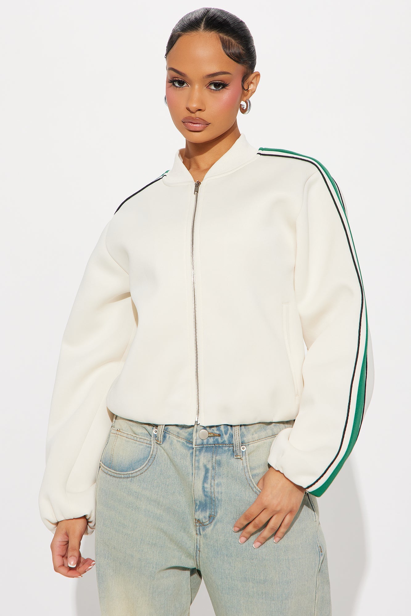 Elevated Casual Scuba Jacket - Cream