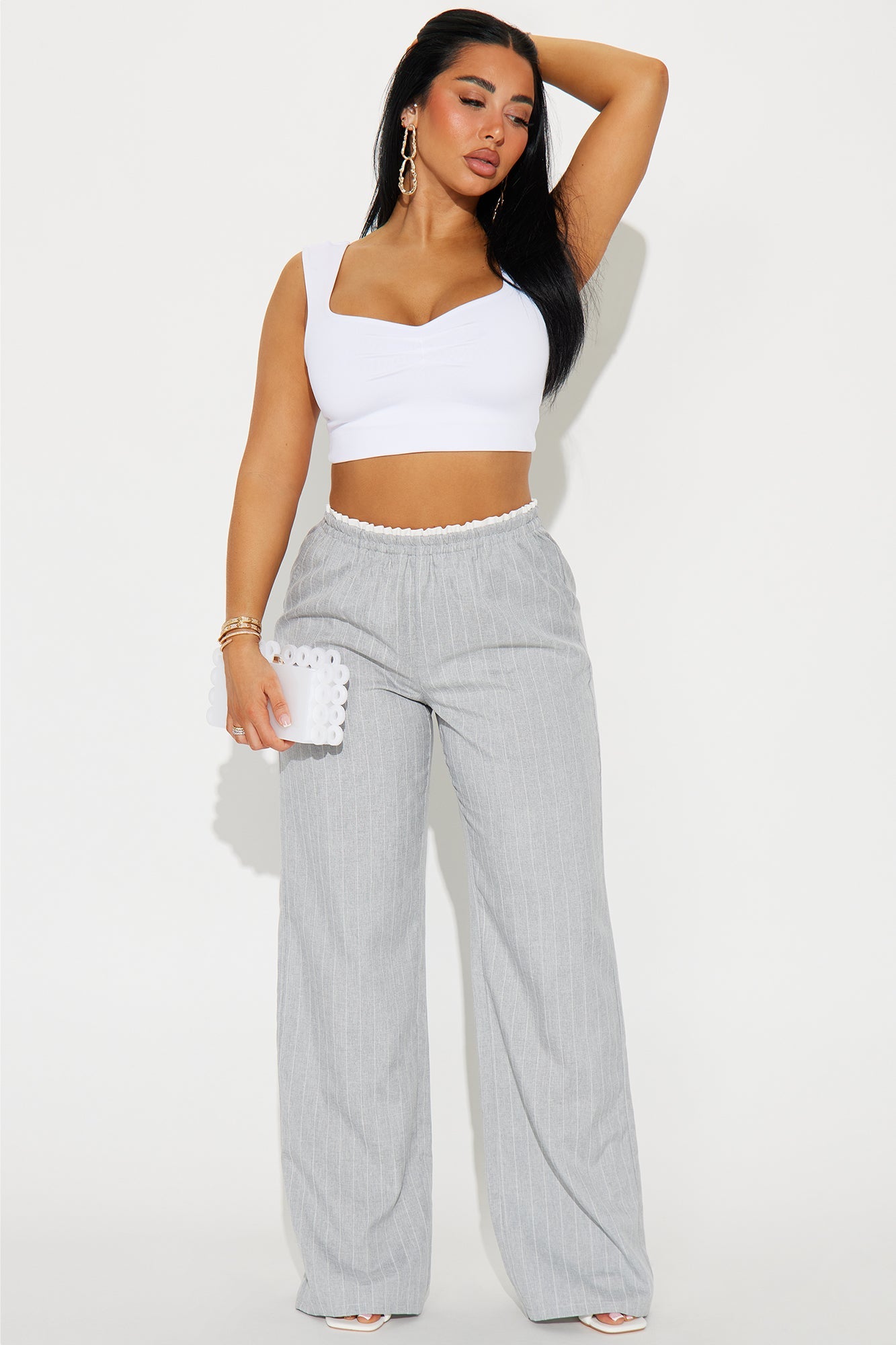 Nolan Pinstripe Double Waistband Pant - Grey
