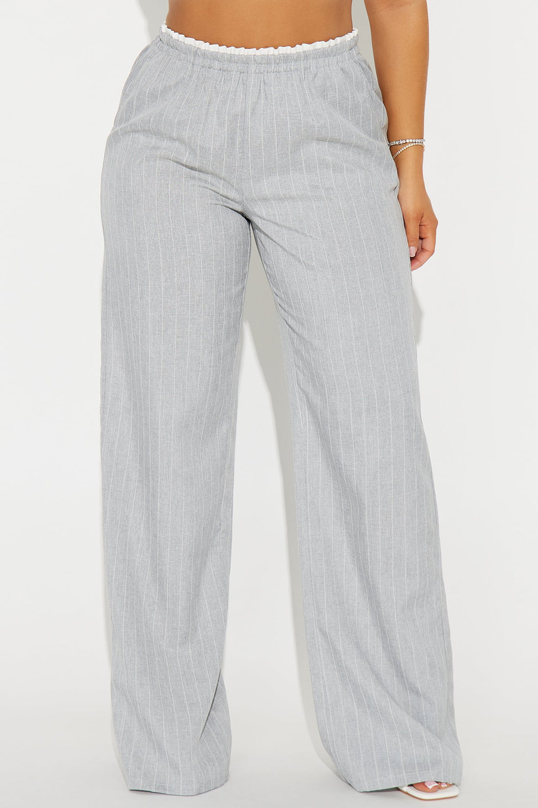 Nolan Pinstripe Double Waistband Pant - Grey