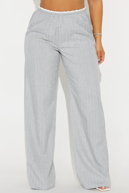 Nolan Pinstripe Double Waistband Pant - Grey