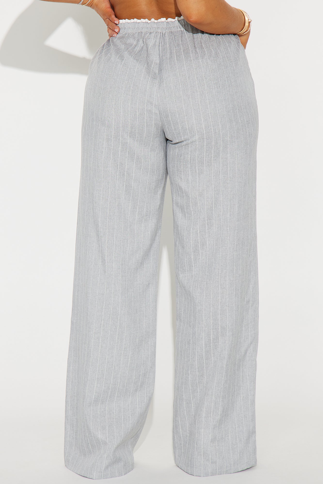Nolan Pinstripe Double Waistband Pant - Grey