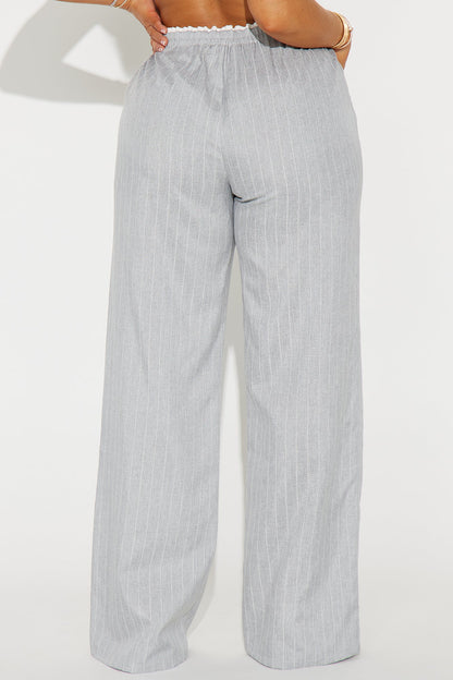 Nolan Pinstripe Double Waistband Pant - Grey