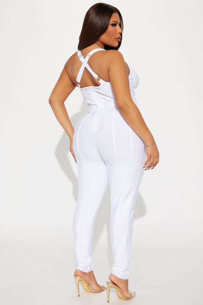 Pretty Problem Bandage Jumpsuit - White