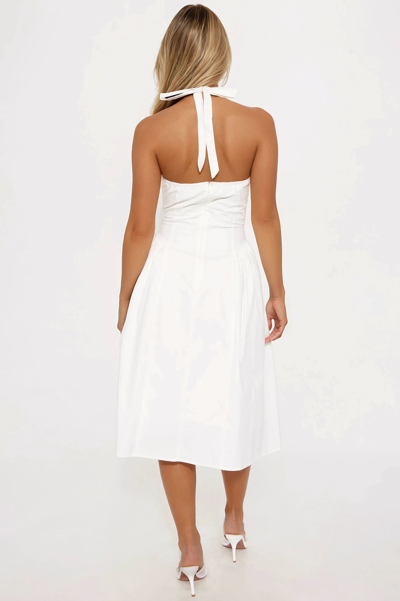 Beatrice Floral Embroidered Midi Dress - White