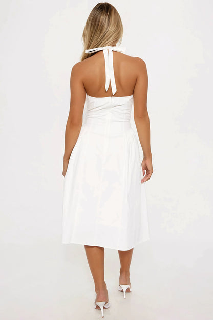 Beatrice Floral Embroidered Midi Dress - White