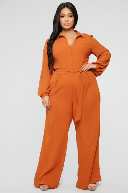Like Me Better Jumpsuit - Cognac