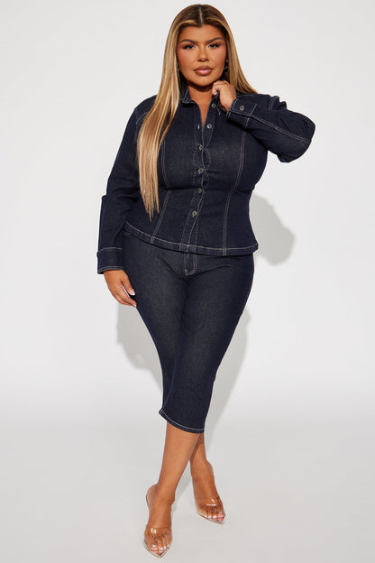 Yara Denim Capri Pant Set - Dark Wash