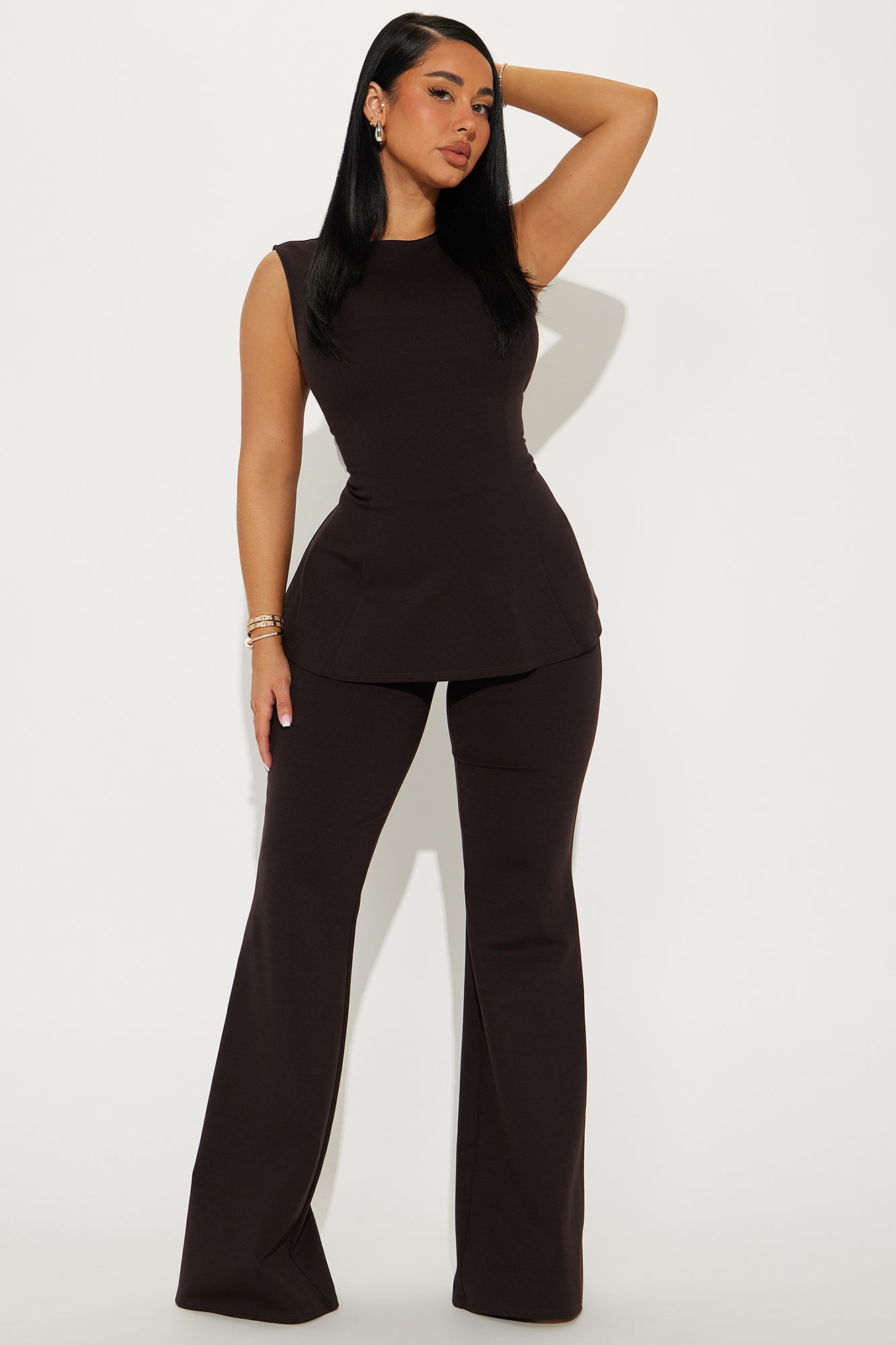 The Ava Peplum Pant Set - Brown
