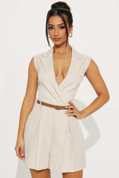 Follow Me Belted Romper - Natural
