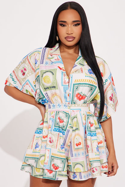 Up My Game Romper - White/combo