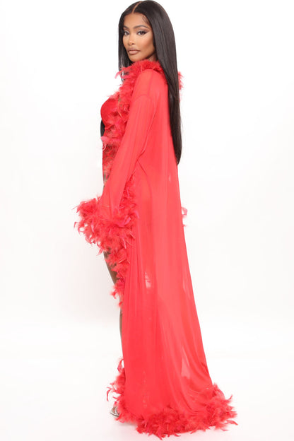 Light As A Feather Mesh Long Robe - Red