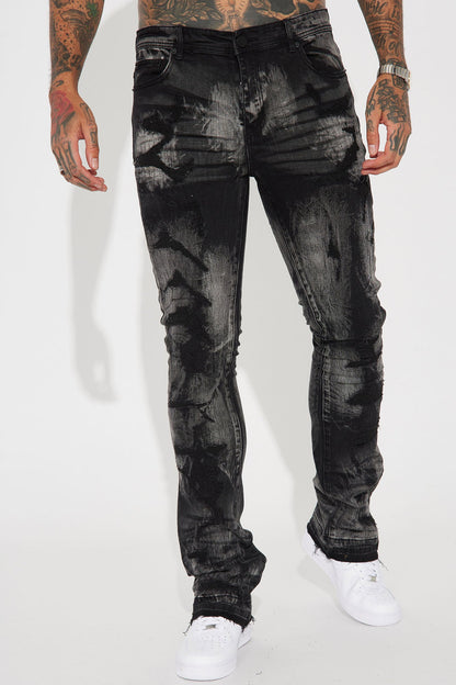 No Cap Stacked Skinny Flare Jeans - Black Wash