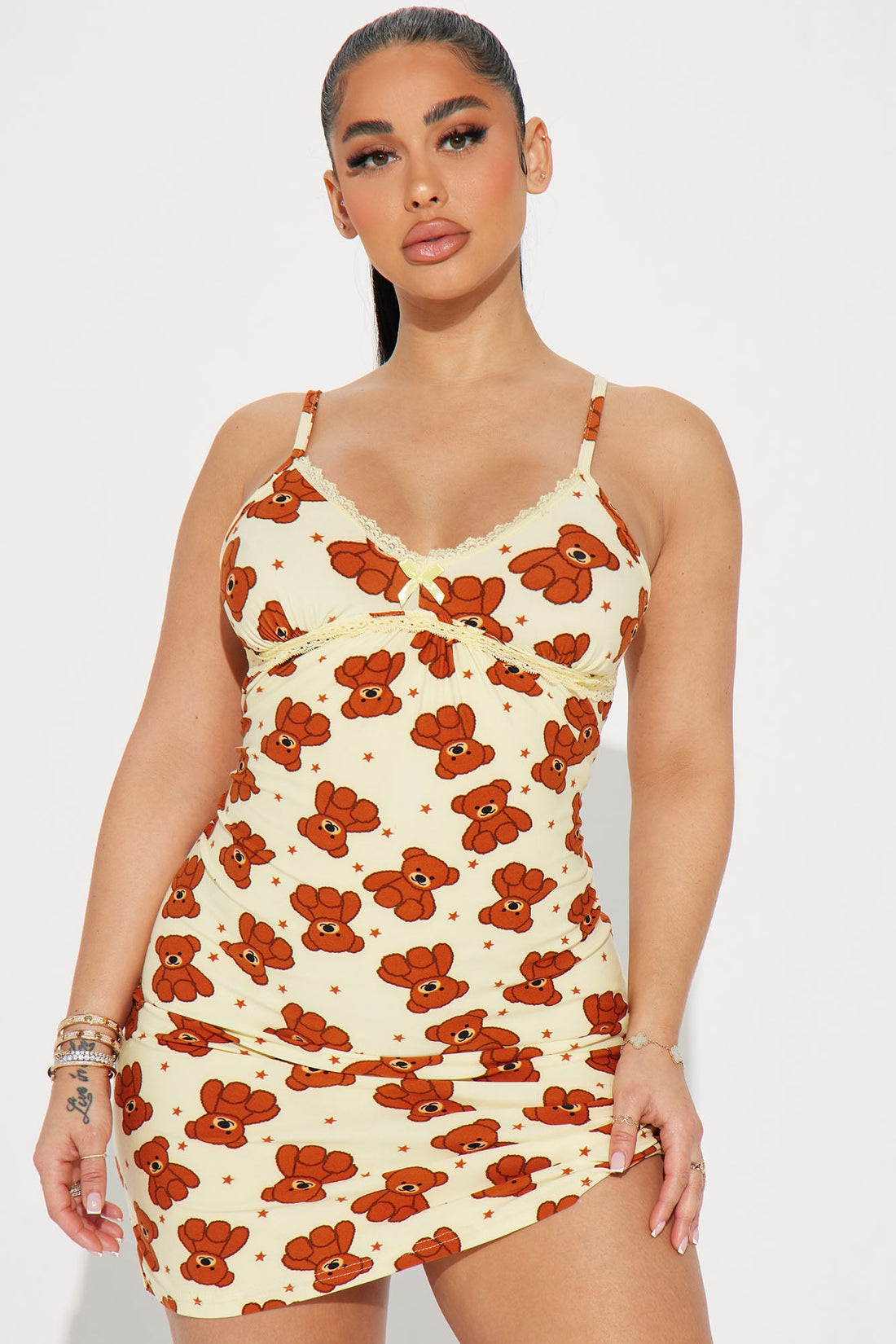 Cuddle Me Teddy Bear PJ Cami Sleep Dress - Yellow/combo