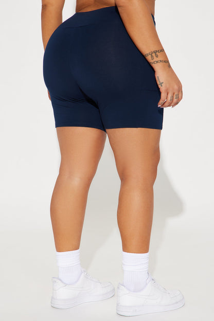 Abbey High Rise Biker Short - Navy
