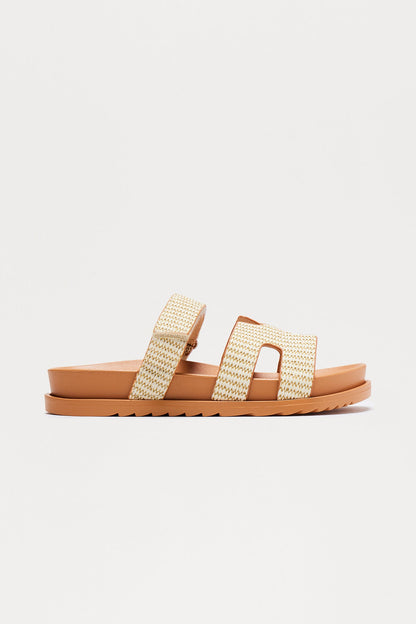 Trey Raffia Strap Slides - Natural