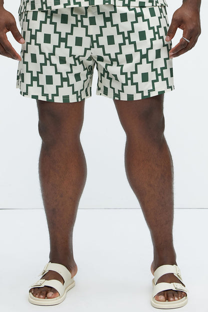 Mosaic Printed Swim Trunk 6″ - Cream/combo