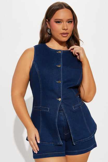 Caught In A Moment Denim Short Set - Dark Wash