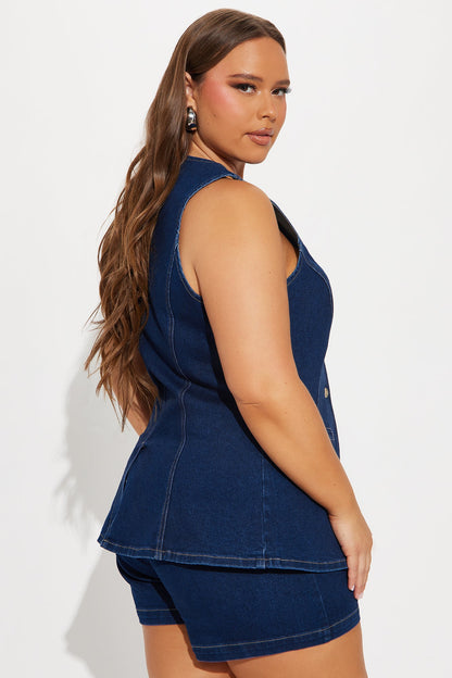 Caught In A Moment Denim Short Set - Dark Wash