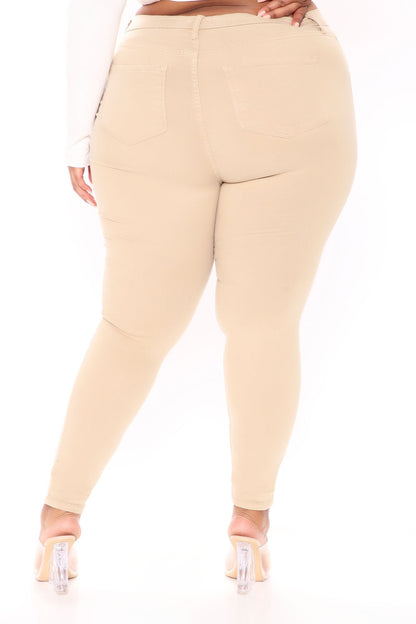 Classic High Waist Skinny Jeans - Khaki