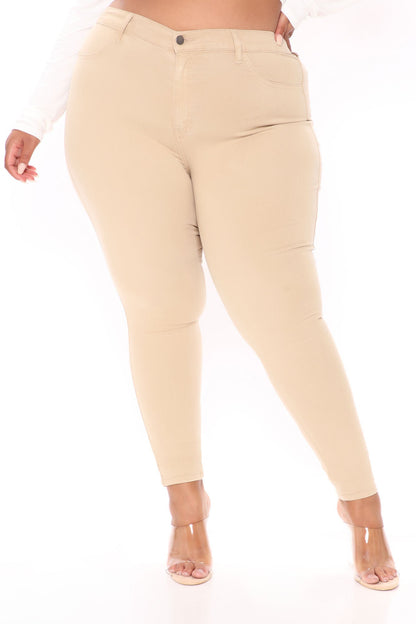 Classic High Waist Skinny Jeans - Khaki