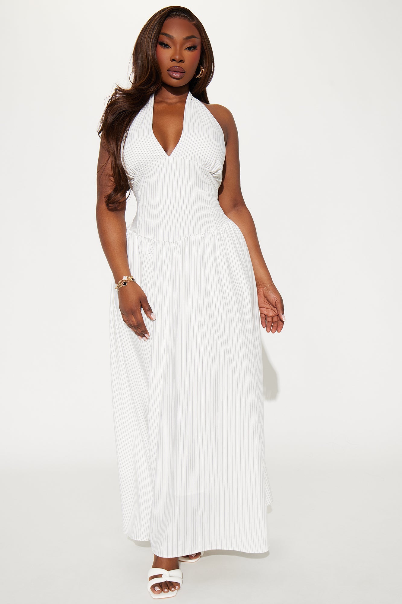Jayla Pinstripe Halter Maxi Dress - White/combo