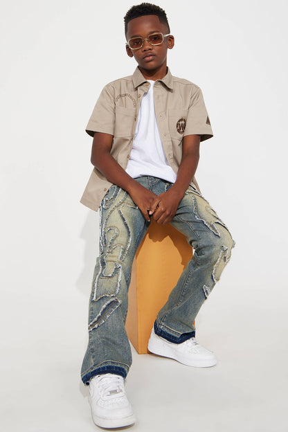 Mini In The Works Short Sleeve Button Up Shirt - Stone