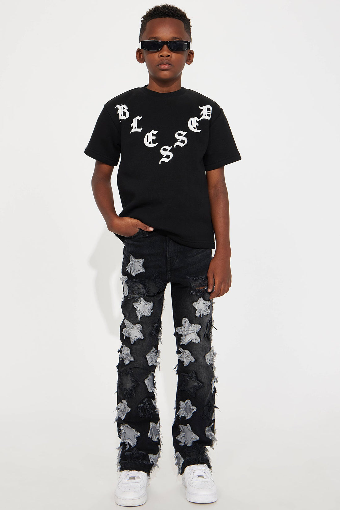 Mini Counting Stars Stacked Slim Flare Jeans - Black Wash