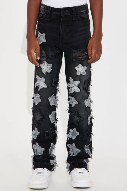 Mini Counting Stars Stacked Slim Flare Jeans - Black Wash