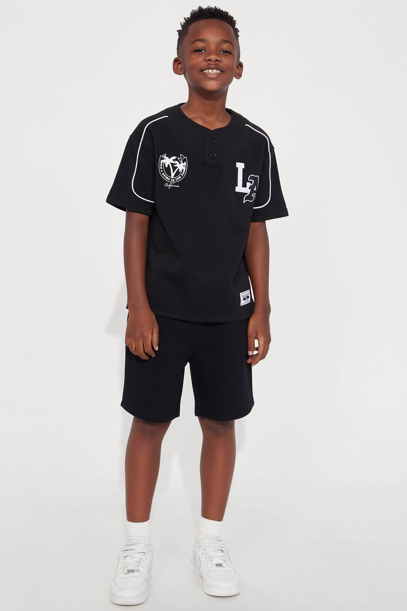 Mini LA California Short Sleeve Henley - Black