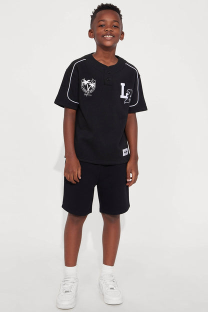 Mini LA California Short Sleeve Henley - Black