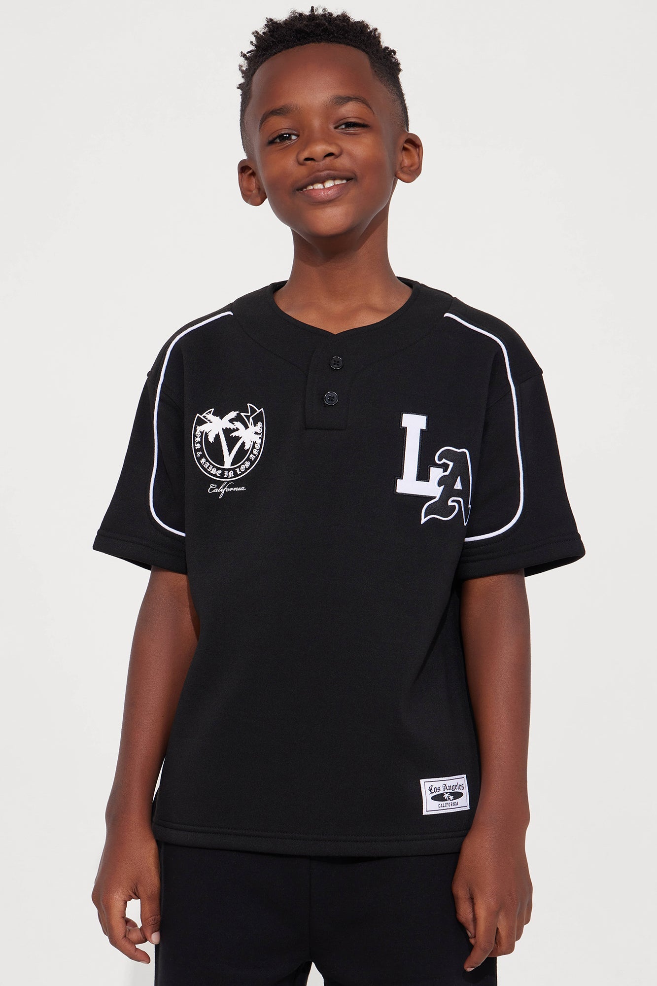 Mini LA California Short Sleeve Henley - Black