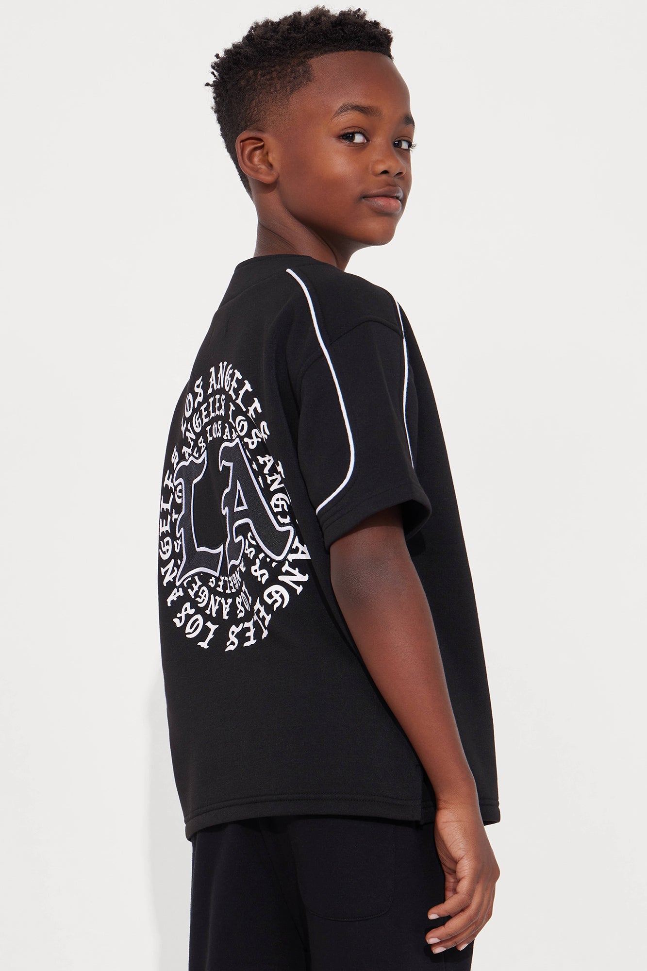 Mini LA California Short Sleeve Henley - Black