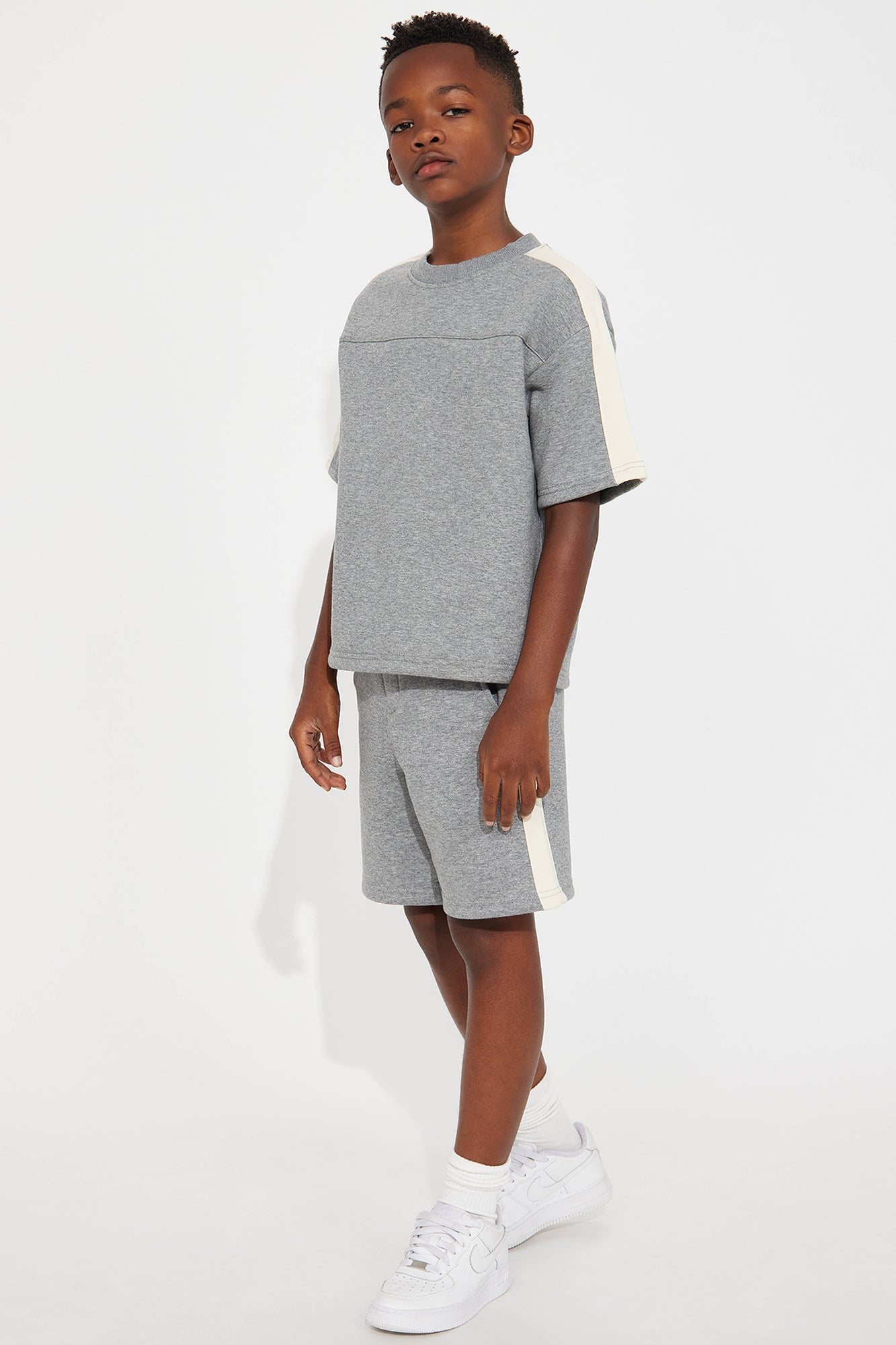 Mini Tyson Oversized Heavyweight Striped Tee - Heather Grey