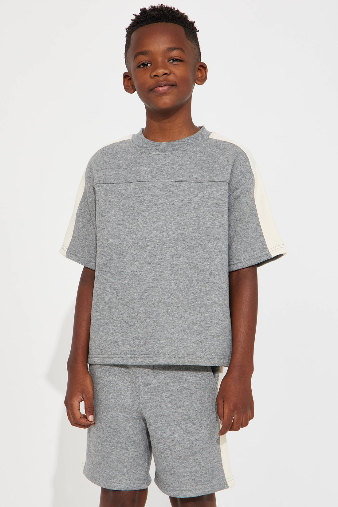 Mini Tyson Oversized Heavyweight Striped Tee - Heather Grey