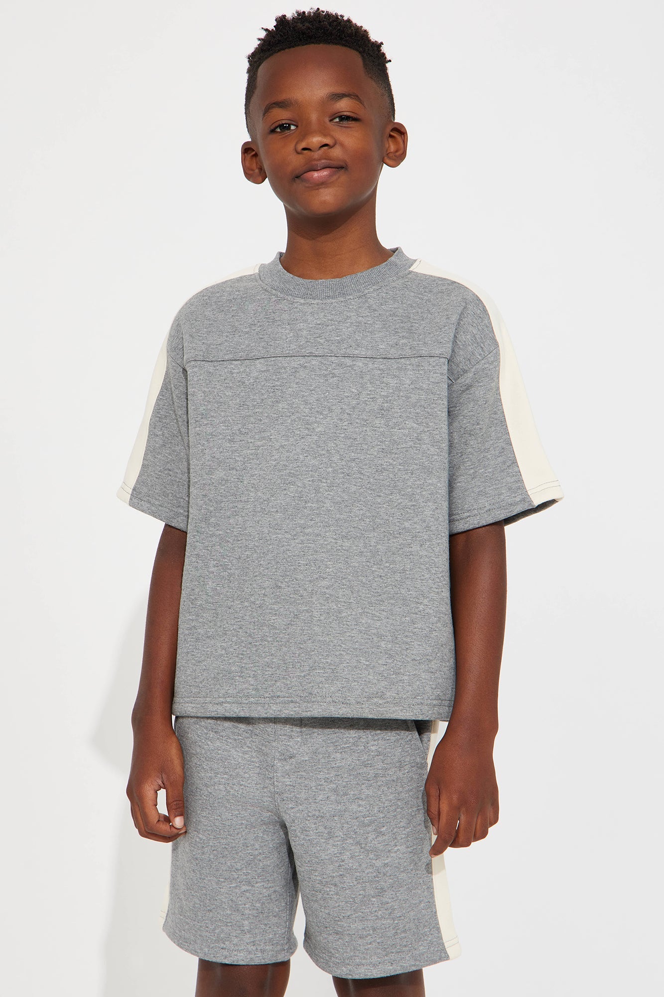 Mini Tyson Oversized Heavyweight Striped Tee - Heather Grey
