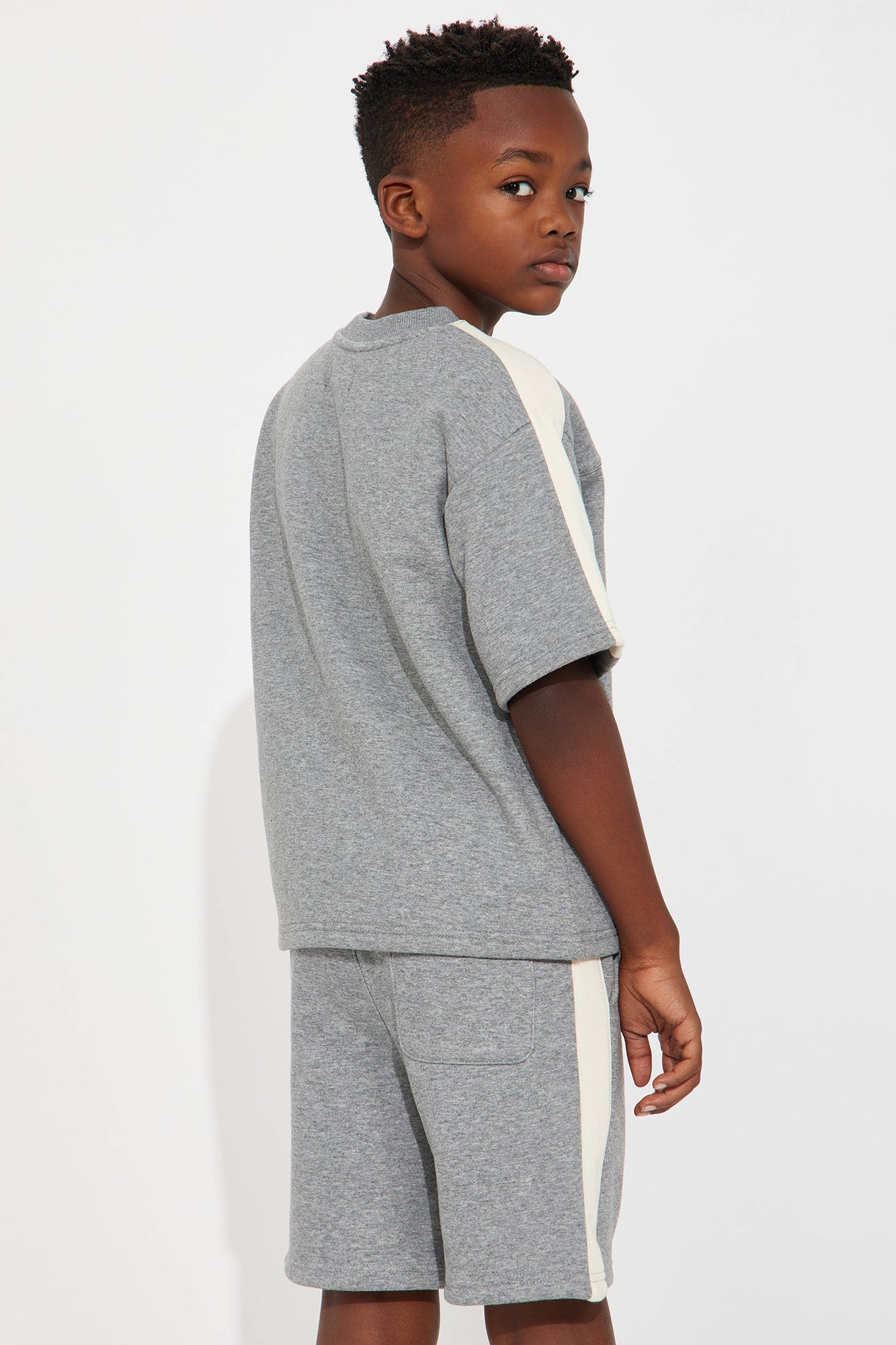 Mini Tyson Oversized Heavyweight Striped Tee - Heather Grey