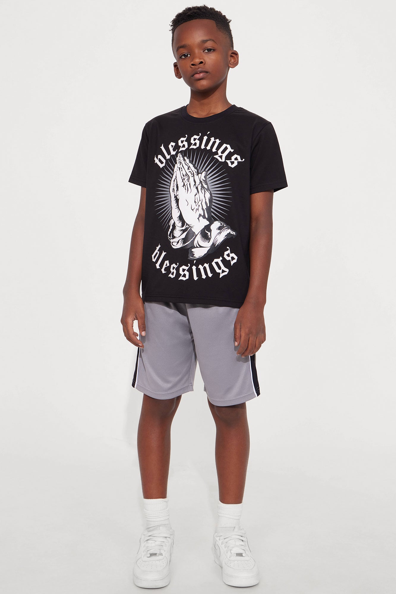 Mini Blessing Upon Blessing Short Set - Black/Grey