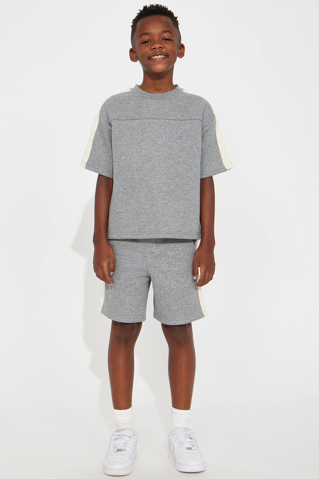 Mini Tyson Oversized Heavyweight Striped Shorts - Heather Grey
