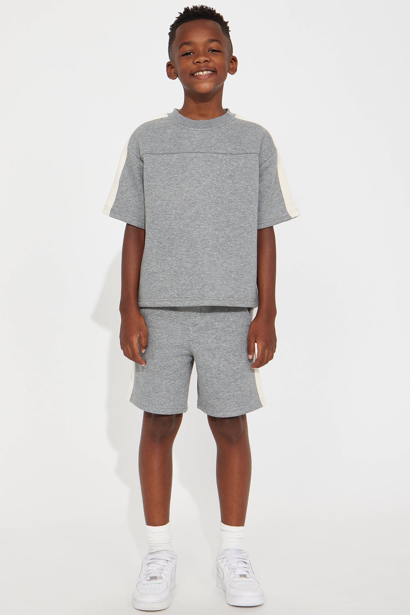 Mini Tyson Oversized Heavyweight Striped Shorts - Heather Grey