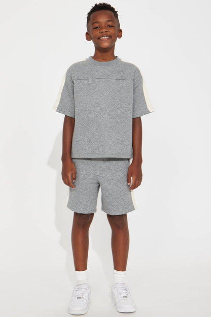 Mini Tyson Oversized Heavyweight Striped Shorts - Heather Grey