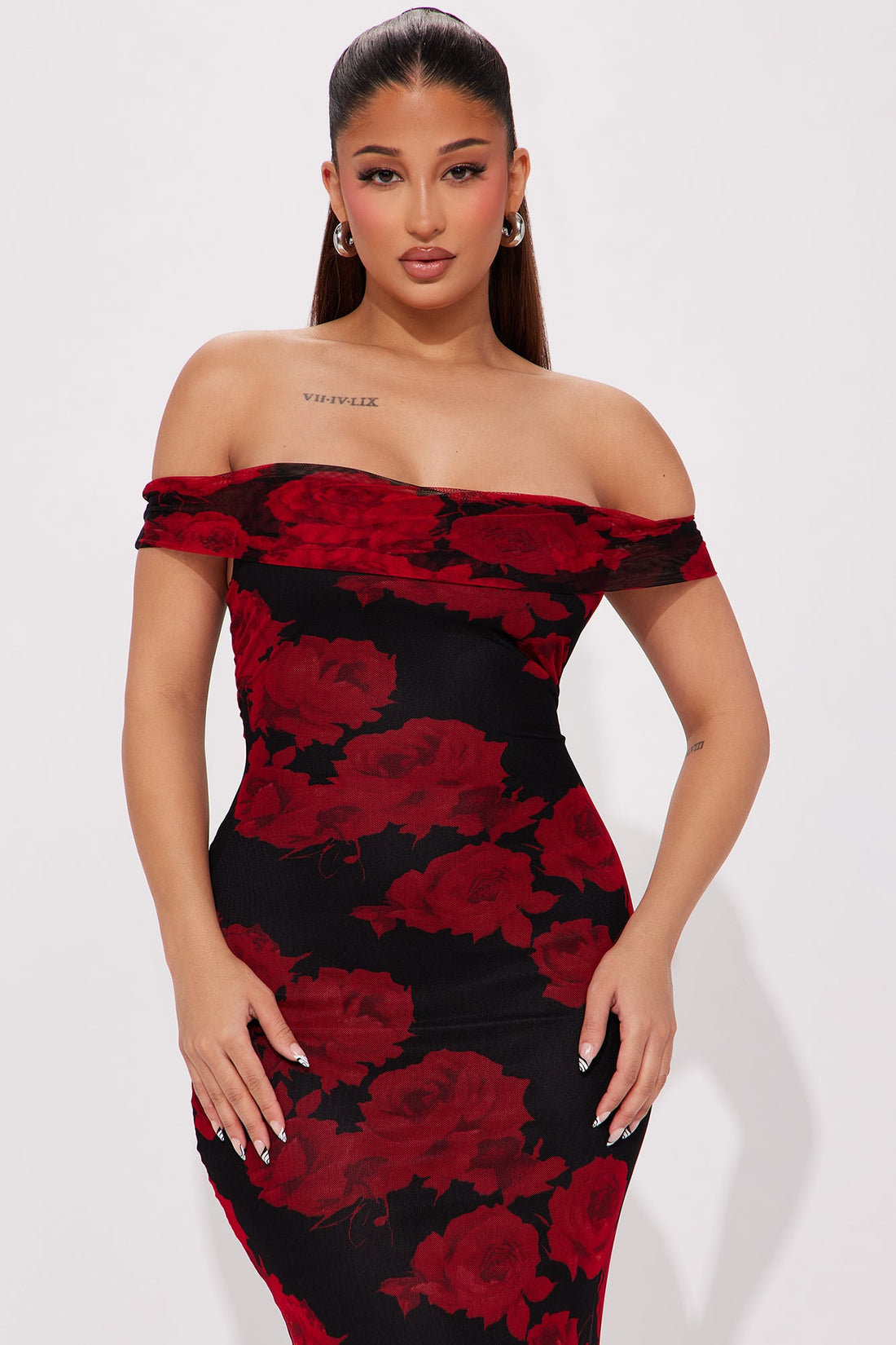 Savannah Roses Mesh Maxi Dress - Red/combo