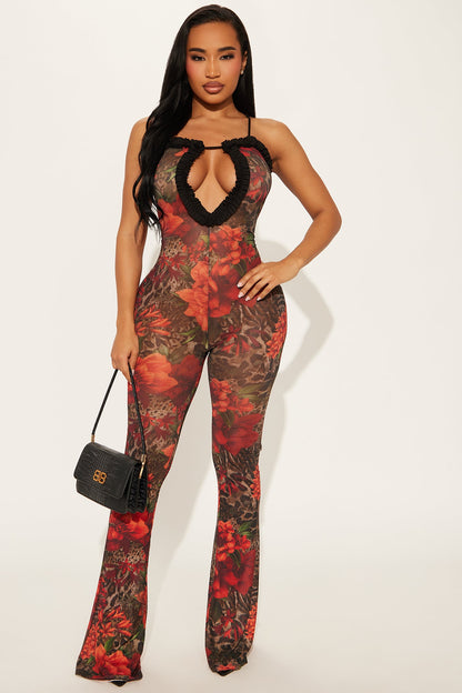 Every Rose Has Its Thorn Mesh Jumpsuit - Black/combo