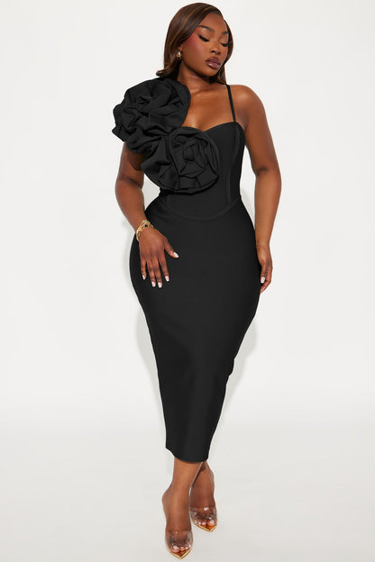 Mary Bandage Midi Dress - Black